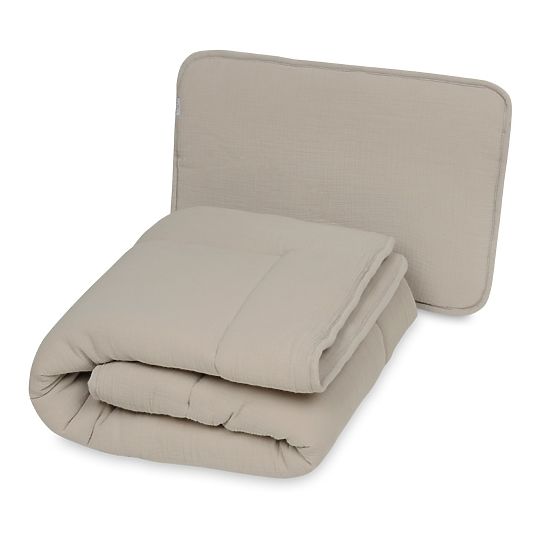 Decke und Kissen aus Musselin mit Füllung 100x135 + 40x60 - Beige