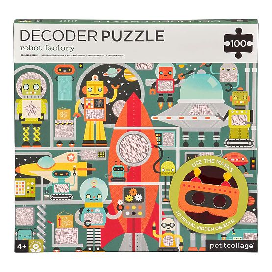 Petit Collage Puzzle Roboter 100 Teile mit 3D-Brille