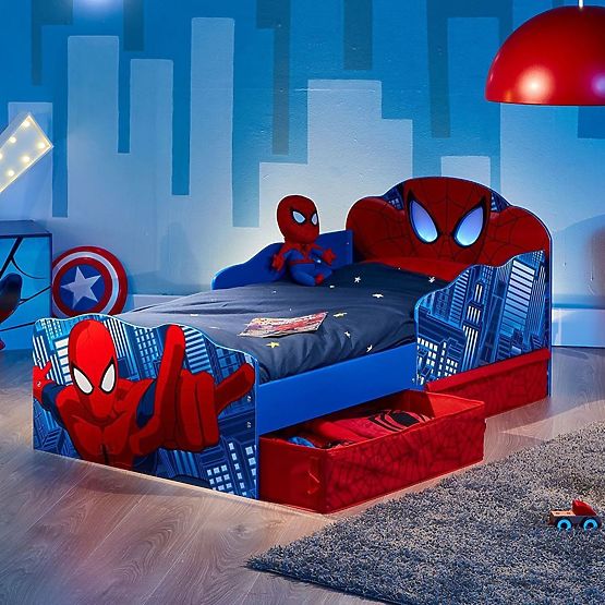 Kinderbett Spiderman mit Licht und Stauraum