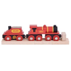 Bigjigs Rail Rote Lokomotive mit Tender + 3 Gleisen