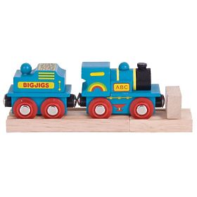 Bigjigs Rail Blue Maschine mit Tender + 2 Schienen