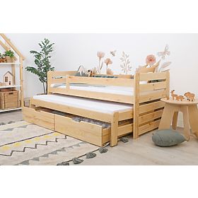 Kinderbett mit Zustellbett und Rausfallschutz Praktik - natur