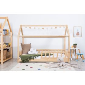 Kinderhausbett mit Rausfallschutz Tea - natur